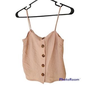 Top Shop strappy taupe crop tank top button detail
